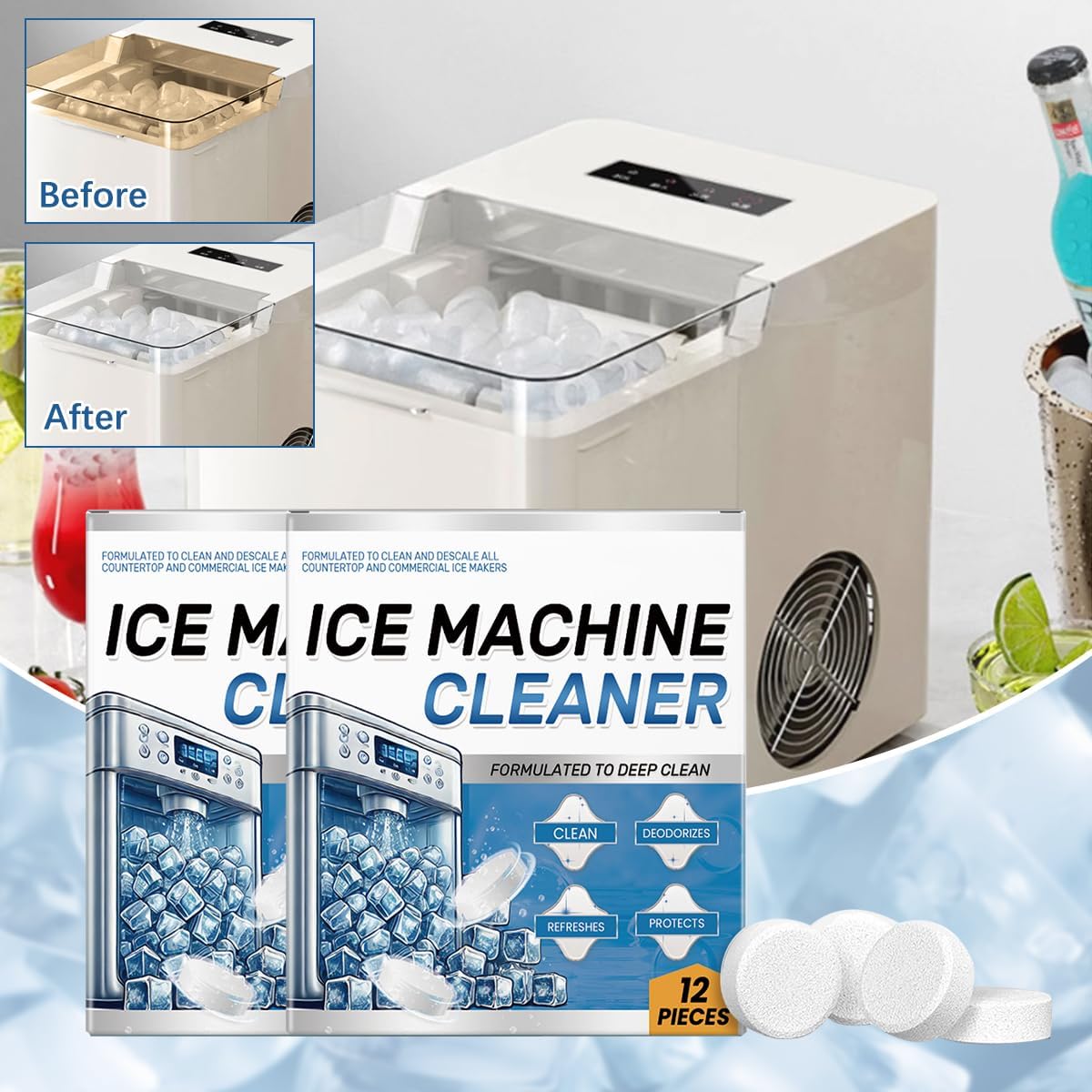 Ice Machine Cleaner & Descaler Tablets – Removes Hard Water Scale, Mineral Buildup & Odor
