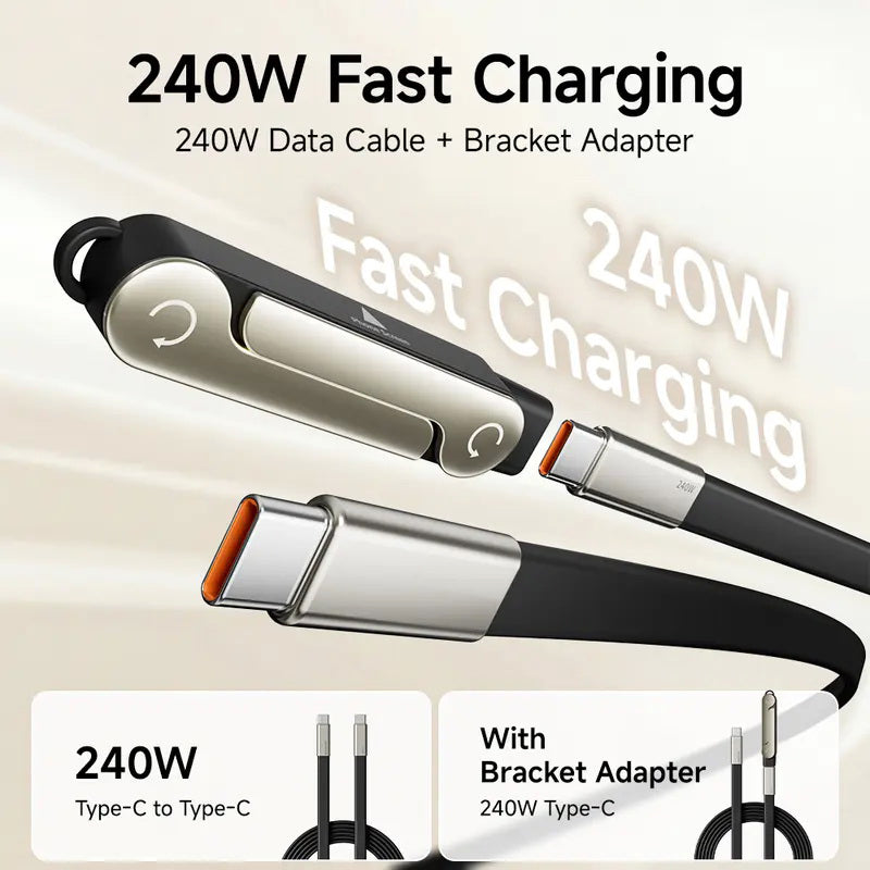 240W Type-C Fast Charging Cable with Built-In Foldable Phone Stand