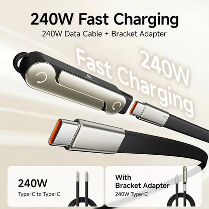 240W Type-C Fast Charging Cable with Built-In Foldable Phone Stand