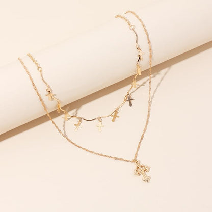 Multilayered Crucifix Choker