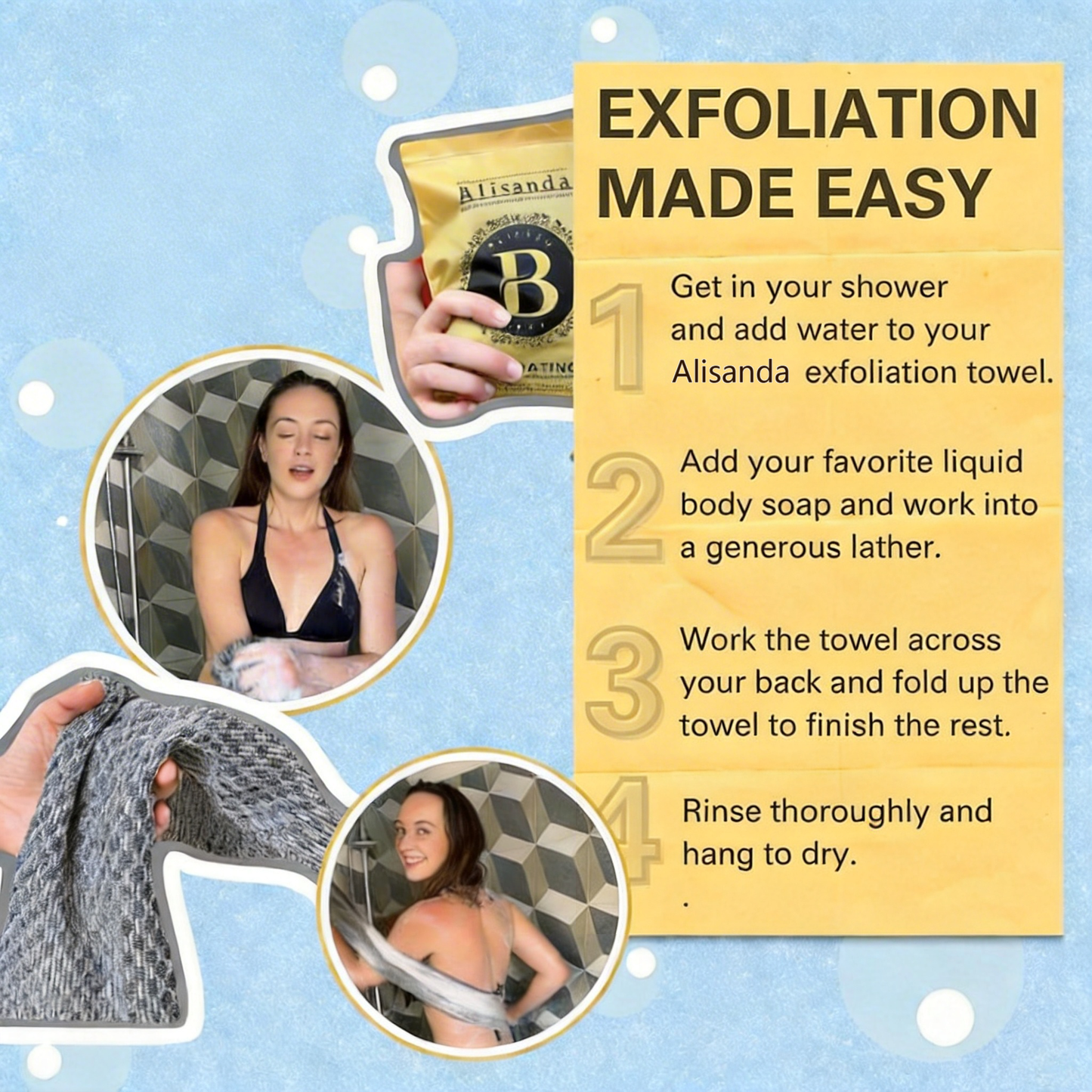 Alisanda Exfoliating Antibacterial Shower Towel
