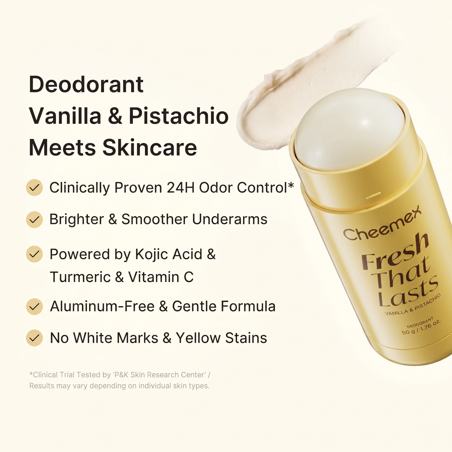 Cheemex Vanilla & Pistachio Deodorant — 24hr Aluminum‑Free Freshness, Brightening & Smooth Underarms