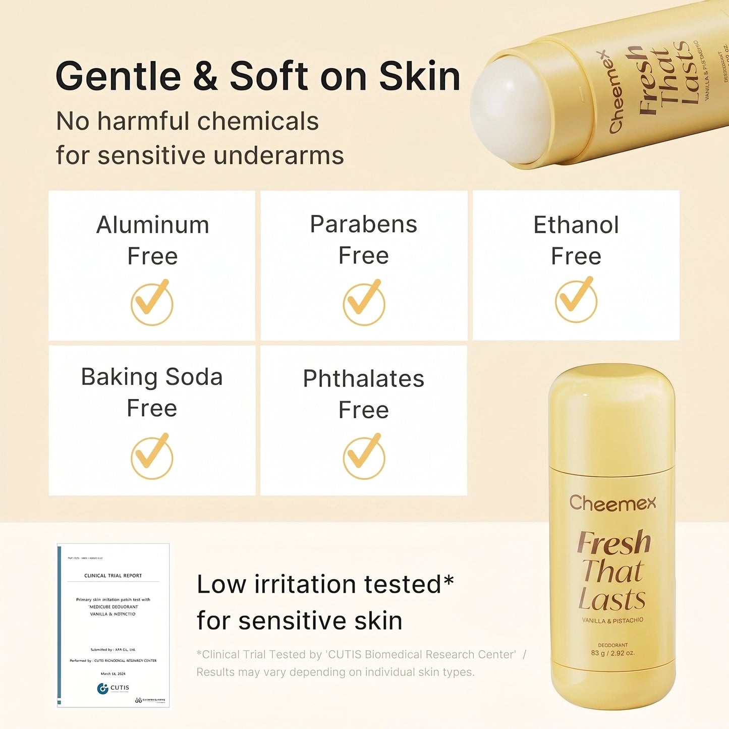 Cheemex Vanilla & Pistachio Deodorant — 24hr Aluminum‑Free Freshness, Brightening & Smooth Underarms