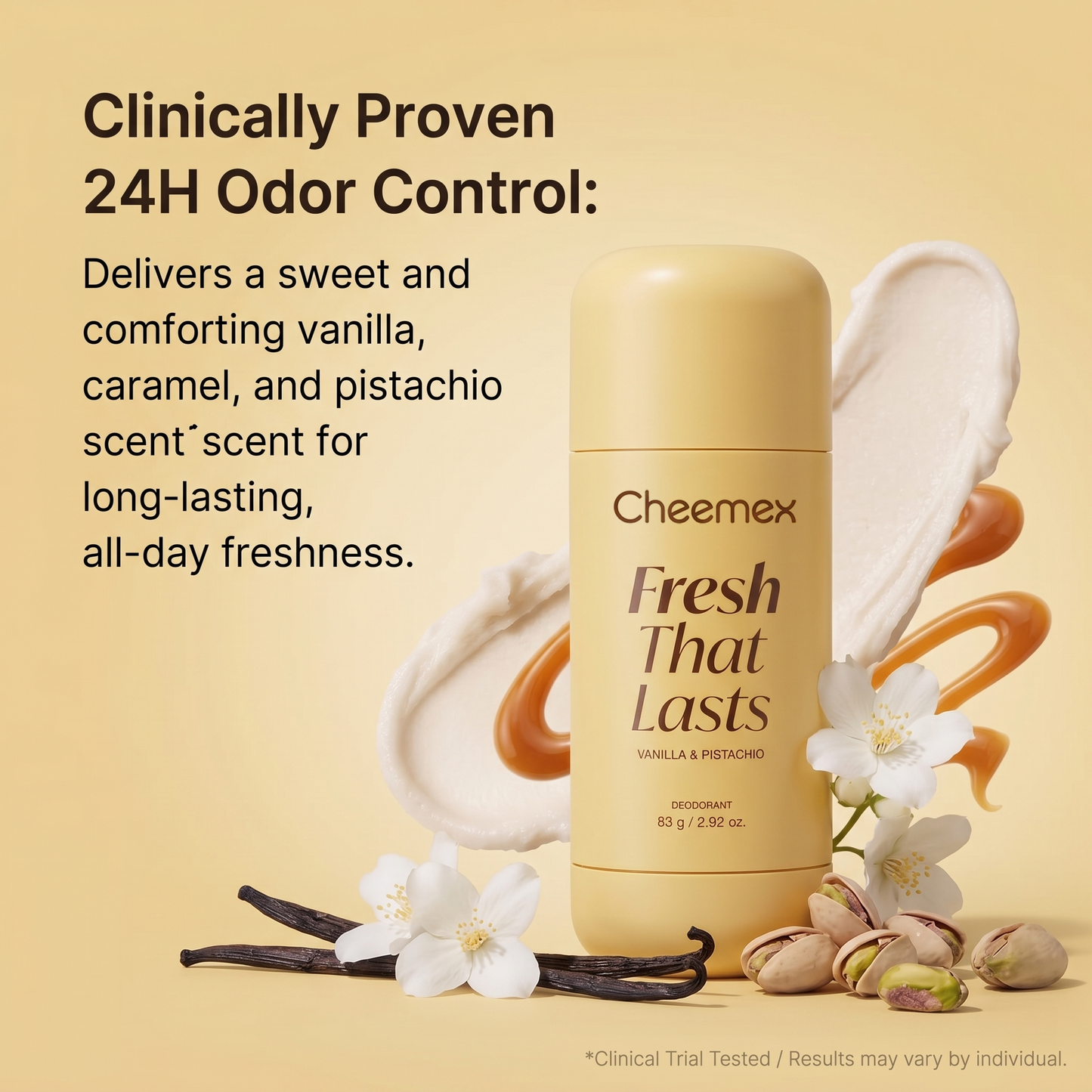 Cheemex Vanilla & Pistachio Deodorant — 24hr Aluminum‑Free Freshness, Brightening & Smooth Underarms