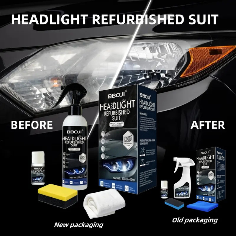 BBOJI Automotive Headlamp Restoration Fluid, oxidized and yellowed automotive headlamps, blurring enhanced crystalline coating refurbisher
