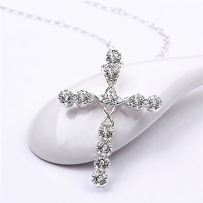 Sterling Silver Diamond Twist Cross Necklace