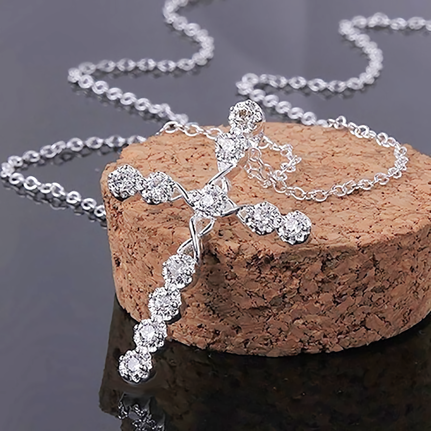 Sterling Silver Diamond Twist Cross Necklace