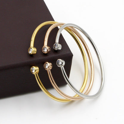 Twin Crystal Open-Ended Gold Bracelet