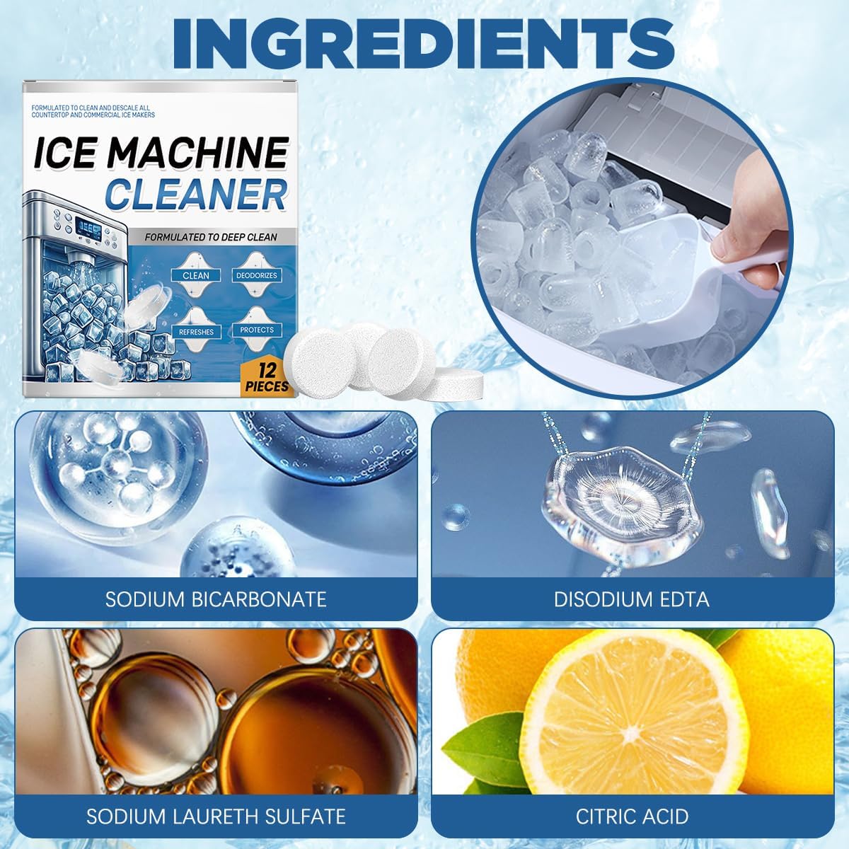 Ice Machine Cleaner & Descaler Tablets – Removes Hard Water Scale, Mineral Buildup & Odor