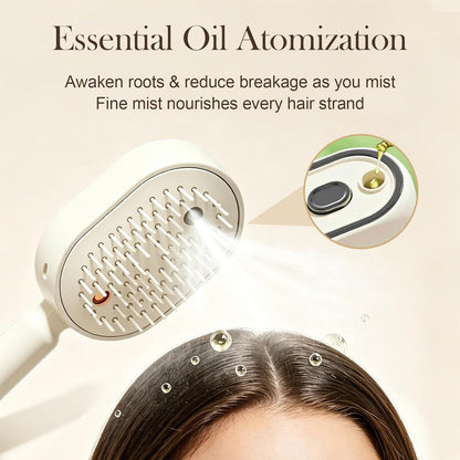 Electric Air Cushion Massage Spray Comb, Self-Cleaning Essential Oil Mist, Anti-Static Volumizing Hairbrush