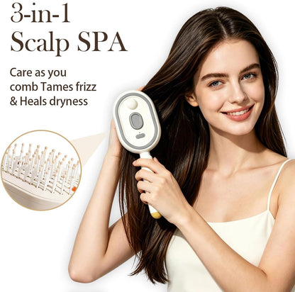 Electric Air Cushion Massage Spray Comb, Self-Cleaning Essential Oil Mist, Anti-Static Volumizing Hairbrush