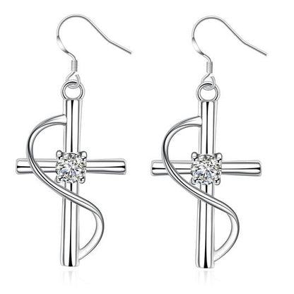 Silver Infinity Crucifix Earrings