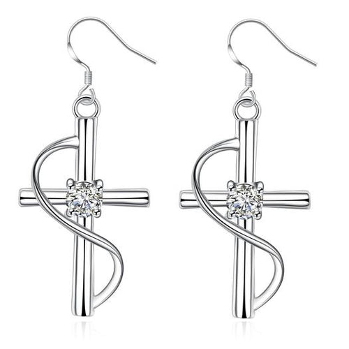 Silver Infinity Crucifix Earrings