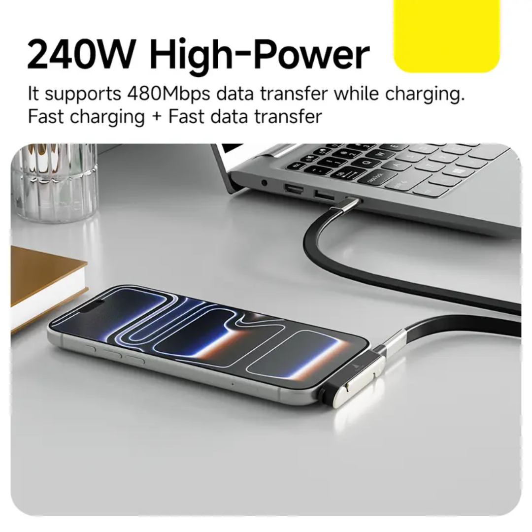 240W Type-C Fast Charging Cable with Built-In Foldable Phone Stand