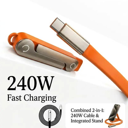 240W Type-C Fast Charging Cable with Built-In Foldable Phone Stand