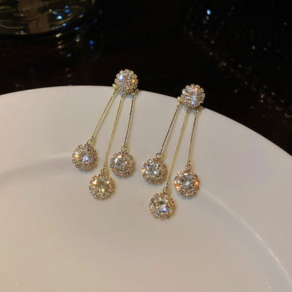 Zirconia Trifecta Gold Plated Earrings