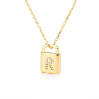 Gold Initial Lock Pendant Necklace